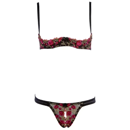 Floral Half Cup Bra and Panty Set