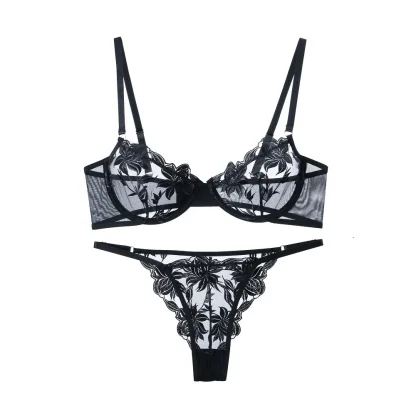 Embroidered Mesh Lingerie Set