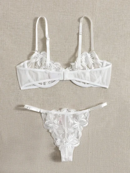 Embroidered Mesh Lingerie Set - Image 4