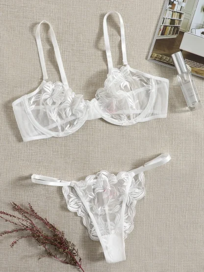 Embroidered Mesh Lingerie Set - Image 3