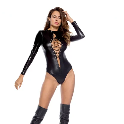 Chic Lace-Up Wetlook Bodysuit - Image 3